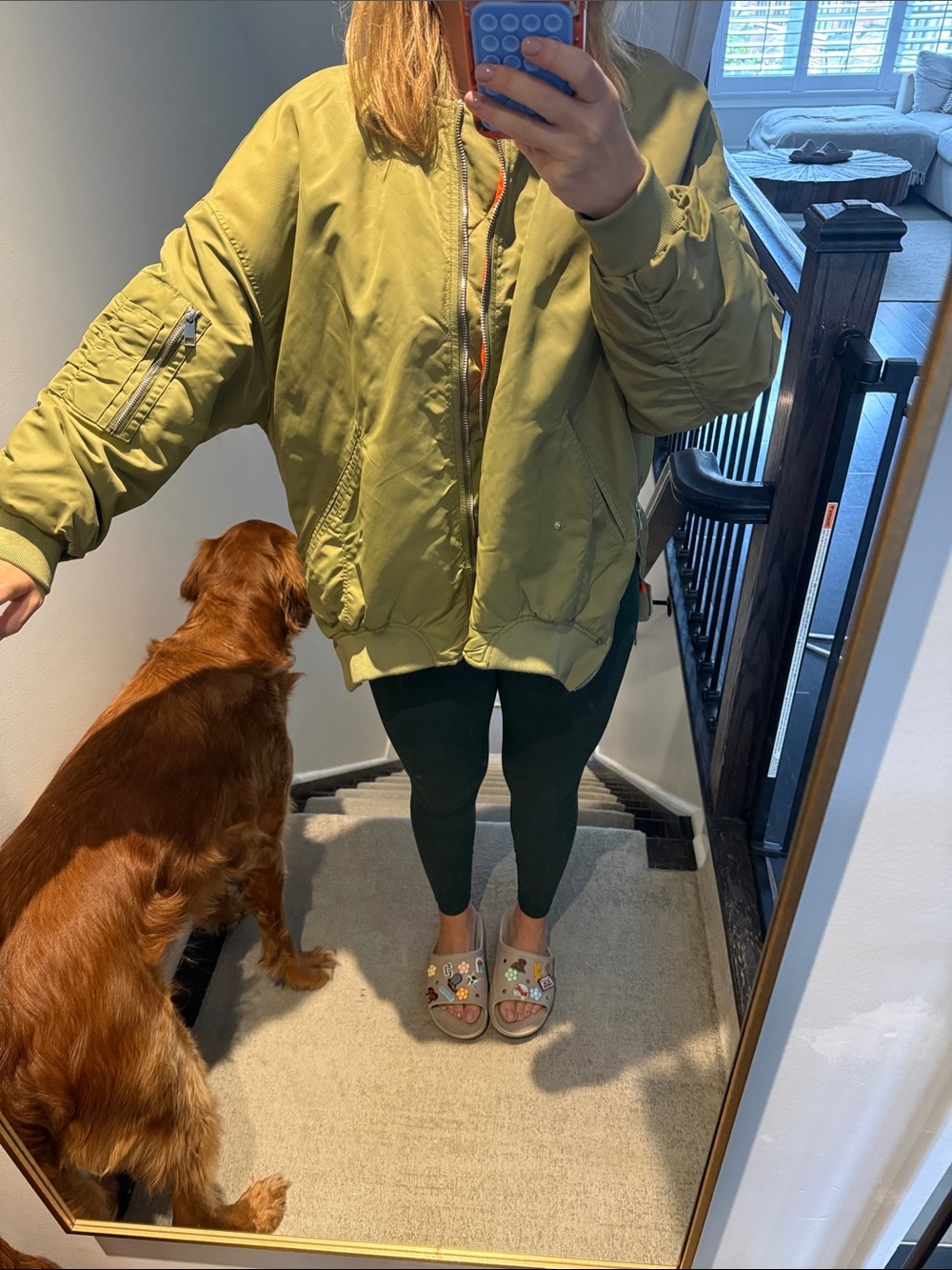 Zara Olive Green Bomber Jacket with Sleeve Pocket